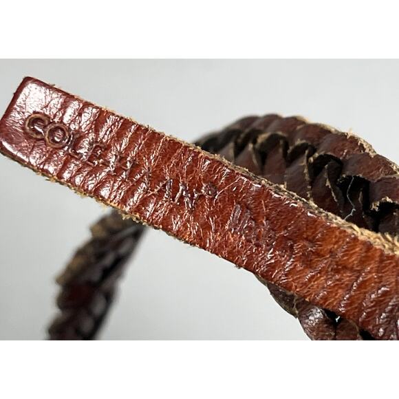 Cole Haan Leather Woven Braided Belt Mens 28 Brown Wrapped Buckle Slim 3/4" - Picture 5 of 8